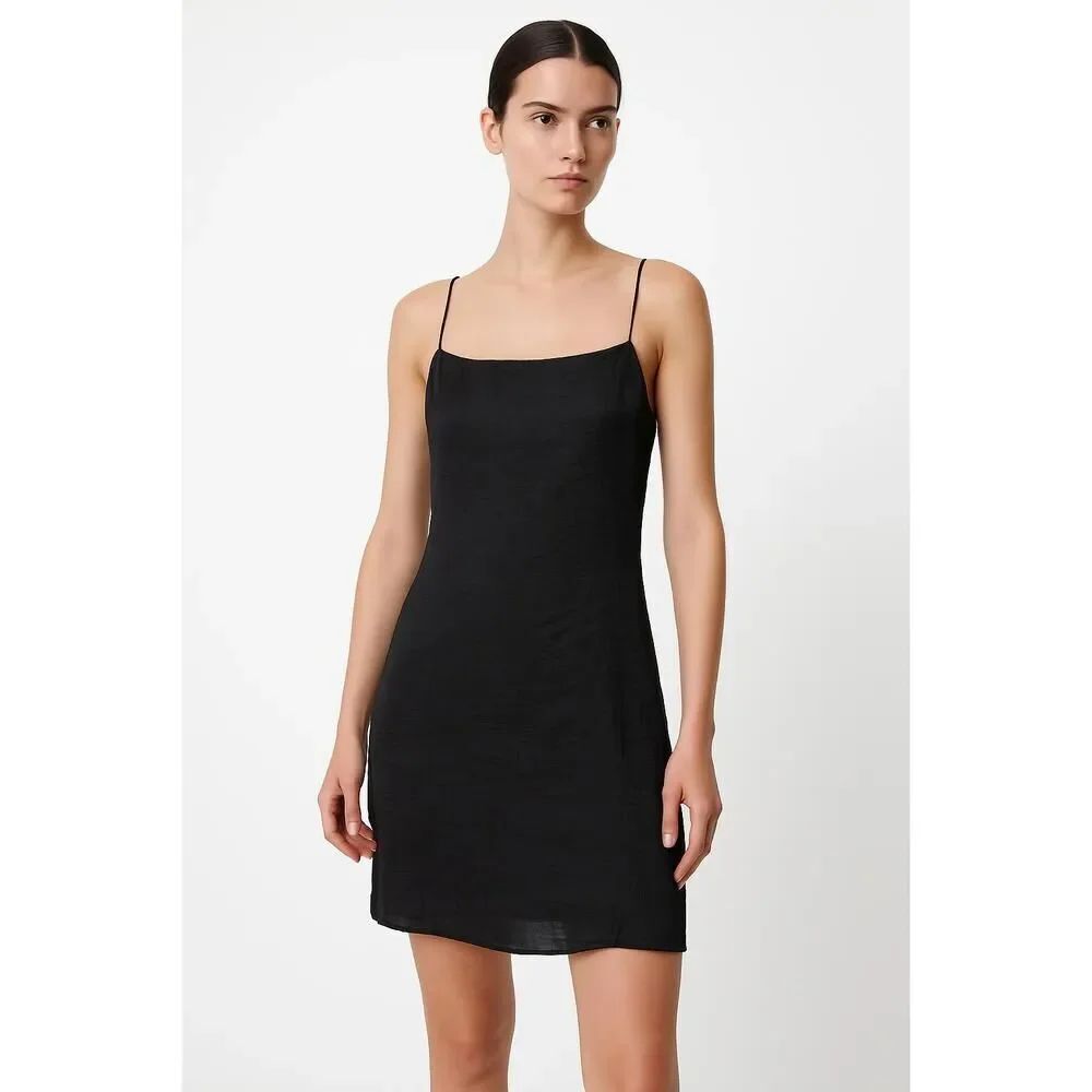 Zara Black Textured Minimalist Sleek Strappy Slip Dress Womens XS
